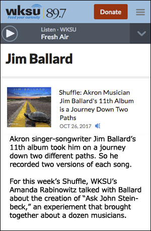 WKSU online listing of interview with Jim Ballard about album Ask John Steinbeck.